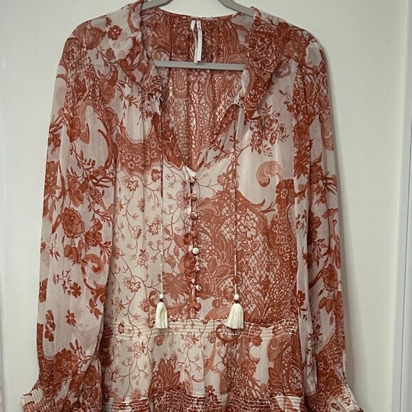 Anthropologie Midi Dress in Cream & Terracotta Color Size L - Picture 8 of 8